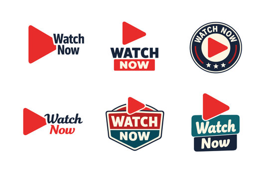 Watch now logos collection with play button icons and bold text