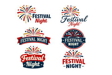 Fototapeta premium Festival night fireworks badges with stars and stripes in red, blue, and gold