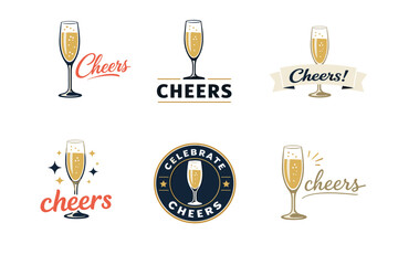 Fototapeta premium Set of cheers champagne glass logos for celebrations and parties