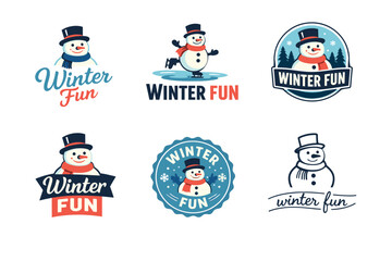 Fototapeta premium Winter fun logos with snowmen and snowflakes in various designs