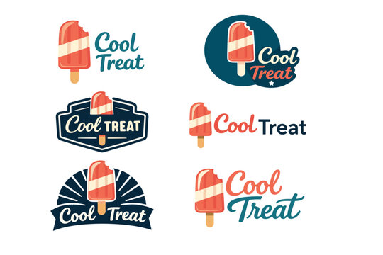 Retro popsicle logos with "cool treat" text in various fonts and styles