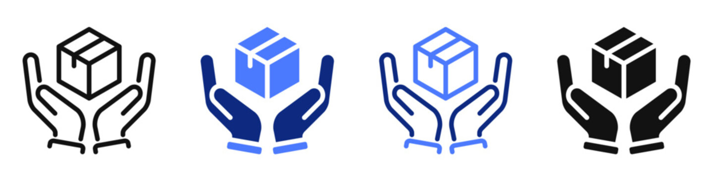 Vector icon or logo of hands holding package box related to delivery and shipping service, transportation and logistic. Symbol for website or app UI, logo design, illustration