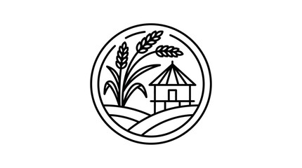Fototapeta premium Minimalist Thai Symbol of Rice and Farmhouse