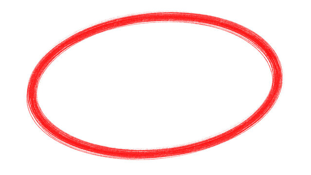 Rough red hand drawn oval outline