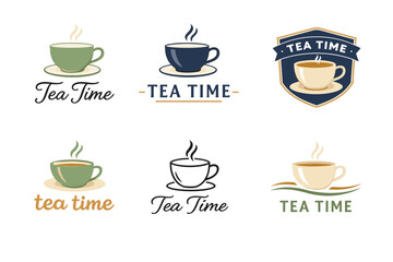 Obraz premium Tea time logo collection with assorted cups and steam designs