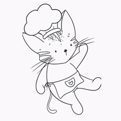 Adorable cartoon cat chef with a puffy cloud shaped hat and apron © SalmaAkter