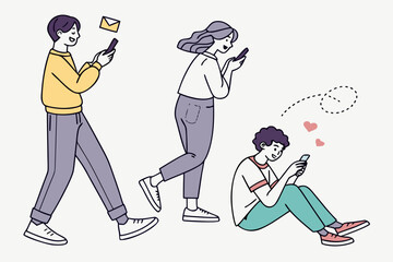 Fototapeta premium Friends Using Smartphones Social Media Vector Illustration