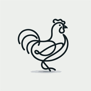 Isolated black and white vector illustration of a rooster silhouette, featuring a stylized cockerel bird and poultry design for farm animals and agriculture icons