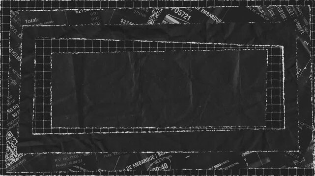 Black grunge paper texture background with large torn rectangular frame for copy space