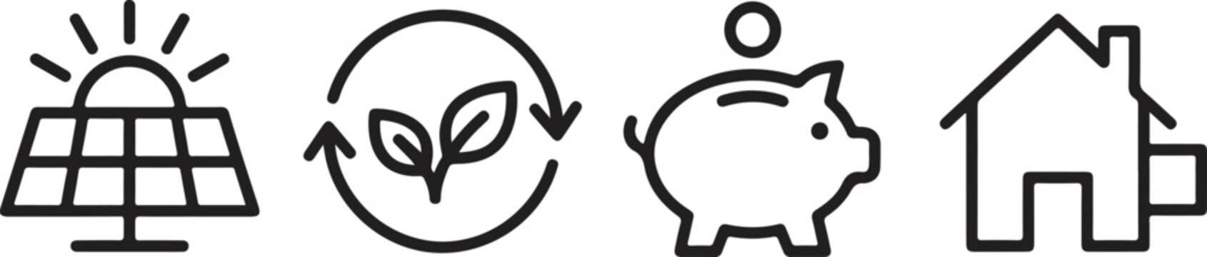 Eco friendly home solar energy and savings concept icons set