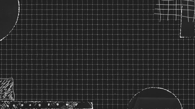 Dark grunge grid paper texture background with torn edges and scribbles