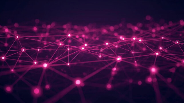 interconnected network of glowing pink lines and dots against a dark background