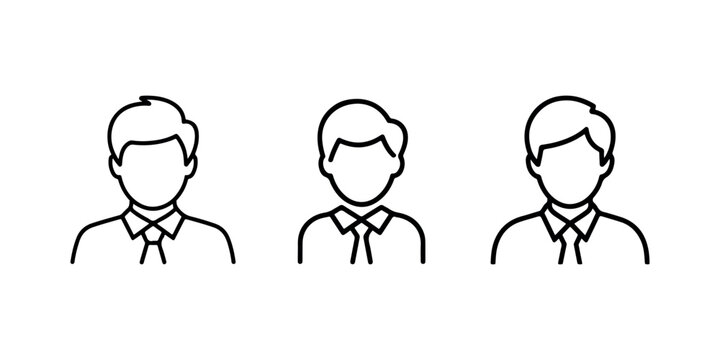 Businessman avatar icon set featuring male professional character silhouettes wearing formal suit and tie for corporate identity and leadership roles