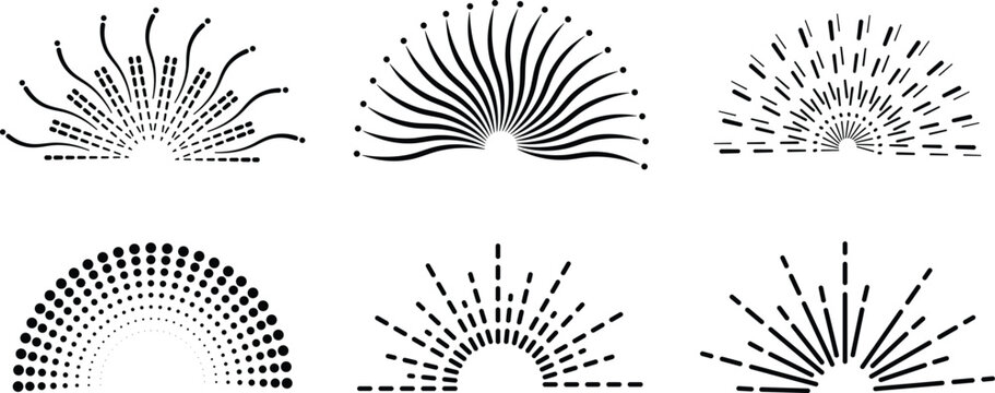 Collection of six abstract black and white sunburst radial