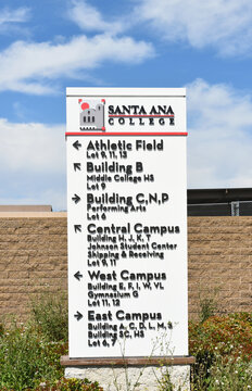 SANTA ANA, CALIFORNIA - 22 MAR 2026: Directory sign on the campus of Santa Ana College, SAC, a Community College in Orange County.