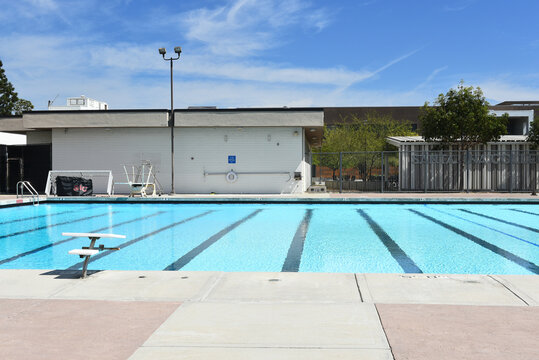 SANTA ANA, CALIFORNIA - 22 MAR 2026: The pool on the campus of Santa Ana College, SAC, a community college in Orange County.