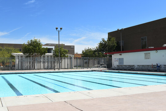 SANTA ANA, CALIFORNIA - 22 MAR 2026: The pool on the campus of Santa Ana College, SAC, a community college in Orange County.