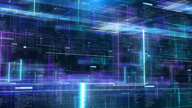 Technology digital glow line hologram perspective view concept. HUD UI system hologram, ai construction illustration background.