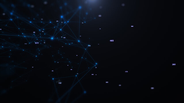 Technology digital telemetry data with 3D wireframe fin blue cyberspace illustration background.