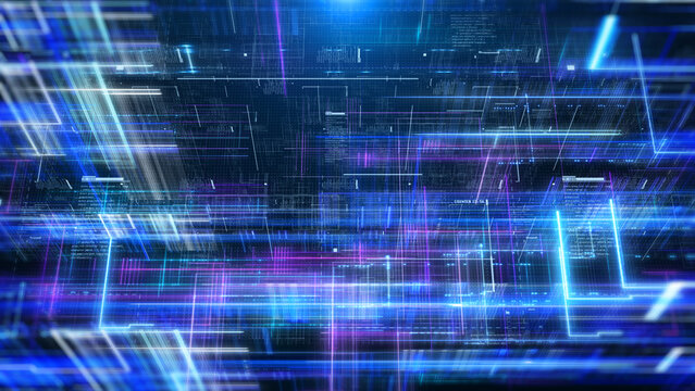 Technology digital cyberspace data network connection perspective top view illustration background.