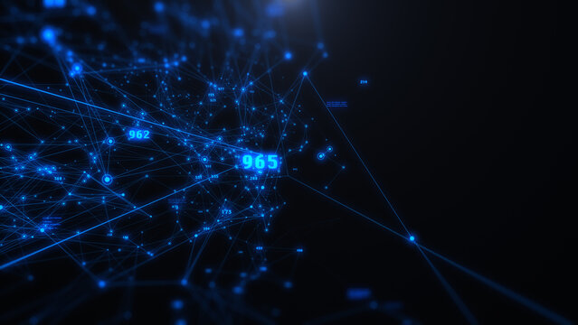 Technology digital telemetry data with 3D wireframe fin blue cyberspace illustration background.