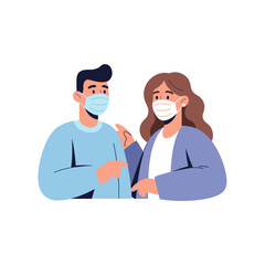 Fototapeta premium Couple Wearing Face Masks Talking Together