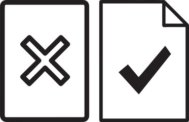 Obraz premium Black cross and checkmark on white paper documents