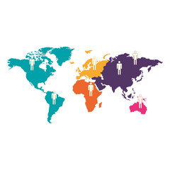 Naklejka premium Man sign continental world map