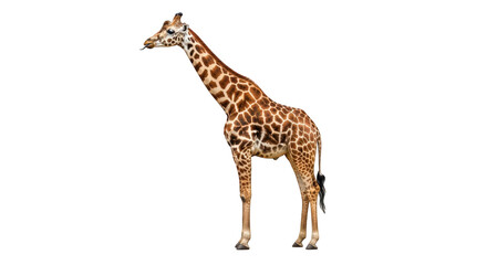 Obraz premium Tall giraffe with tongue out isolated on transparent background