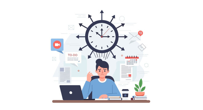 Stressed Person Overwhelmed by Time Pressure, Deadlines, and Multitasking Workload