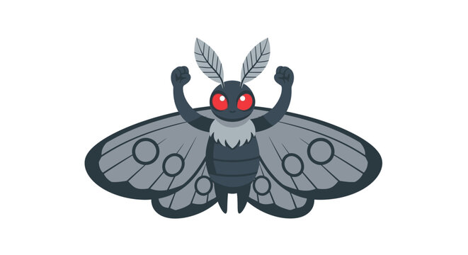 Mothman Cryptid Character Flexing Arms with Red Eyes