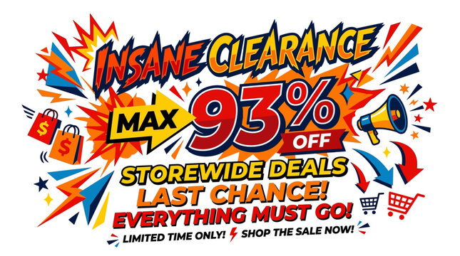 Insane Clearance Sale Banner with 93% Off