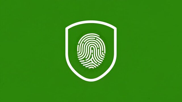 Green shield icon with fingerprint, security symbol, white logo, protection sign