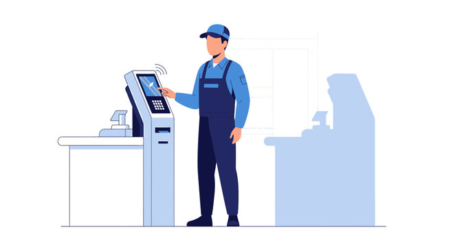 Man using self-service kiosk for payment or information