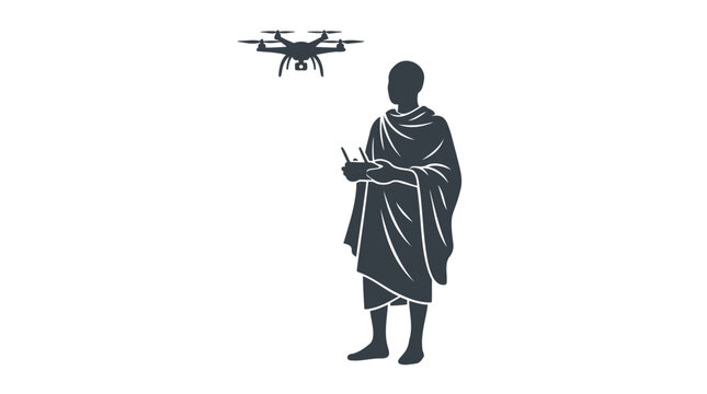 Cultural figure pilots modern drone A compelling symbol of traditional heritage embracing advanced technology and innovation