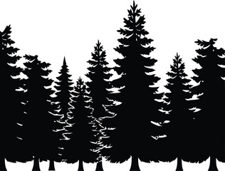 Pine Forest Tree Line Silhouette  Seamless Nature Border © MDZAHID