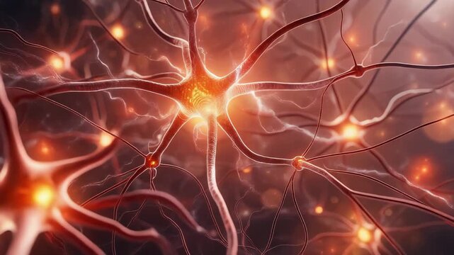Dynamic visualization of neurons firing electrical impulses showcasing intricate neural network activity