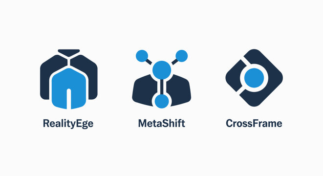 Future technology icons: reality, metaverse shift, cross frame and virtual reality, metaverse, digital transformation concepts, vector illustration