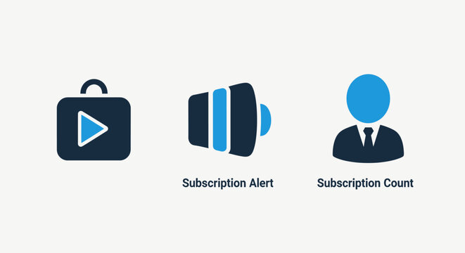 Digital media subscription and user engagement icons featuring content alert sound and member count illustration for online streaming and community growth platforms