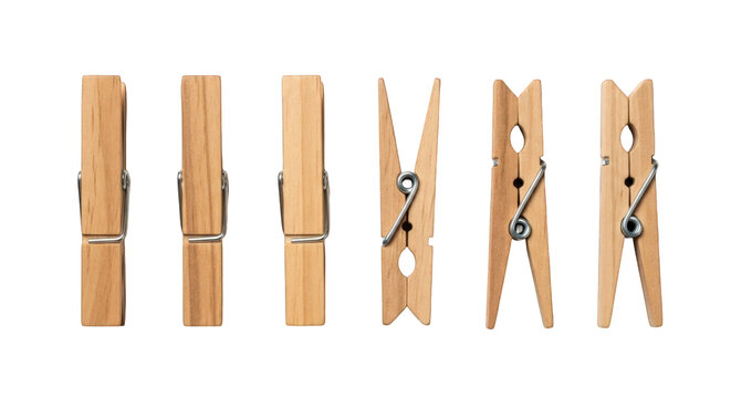 Wooden clothes pins isolated on transparent background set of six