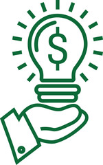 Fototapeta premium A minimalist green icon depicting a hand holding a glowing lightbulb with a dollar sign inside it