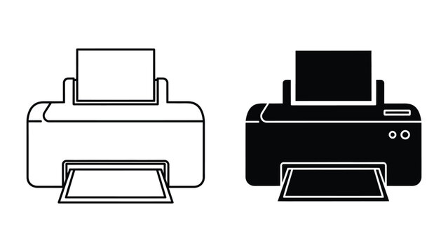 Simple line art illustrations of two printer designs in black and white