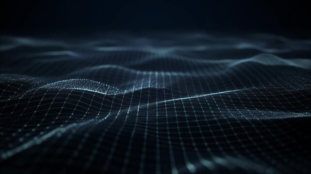 Serene digital ocean with glowing data waves and smooth flowing ripples in vibrant blue tones