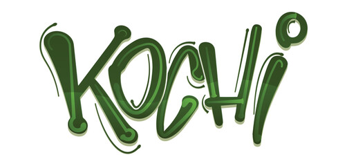 Naklejka premium Kochi Kerala Typography Vector Text – Green Travel Tourism City Lettering Design India