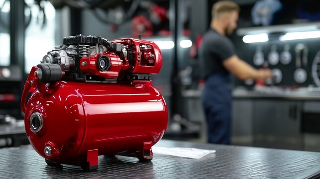 Professional air compressor in a car service center