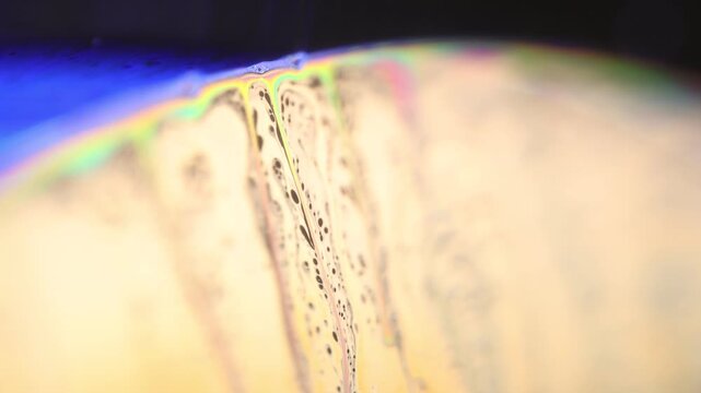 Macro Abstract of Iridescent Soap Film with Ethereal Fluid Textures. Smooth liquid motion 