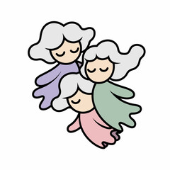 Obraz premium Three cartoon angels sleeping peacefully together peaceful white hair closed eyes