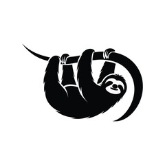 Fototapeta premium Minimalist illustration of a happy sloth hanging from a branch isolated on White Background