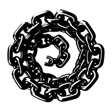 A coil of chains with a broken link in the center Vector, illustration