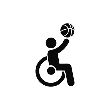 Minimalist Disabled Sports Icon in Black and White Energetic isolated on White Background